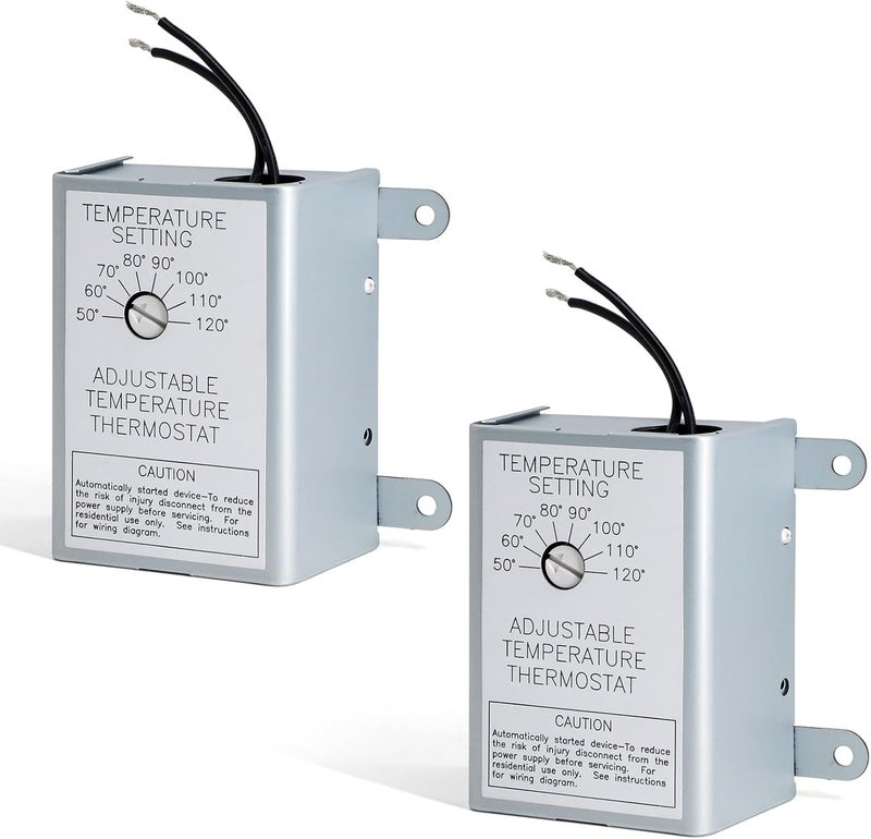 Aibabcue 2 Pack Attic Fan Thermostat Control for Power Attic Ventilators and Exhaust Fans, 120V Adjustable Thermostat Switch Replace 58033 Single Speed Precise Temperature Controller - Image 1